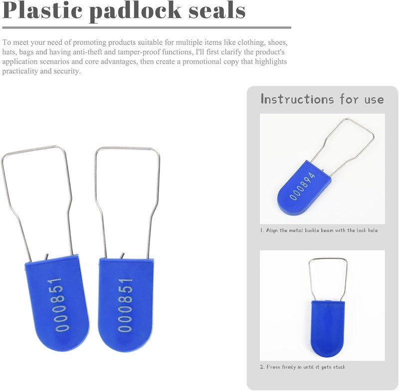 Rasunkae 100pcs Security Metal Wire Padlocks, Plastic Security Seals Disposable Anti-Tamper Tag Locks with Numbered Anti Tamper Tag Hasps (Blue, 100pcs) - Image 5